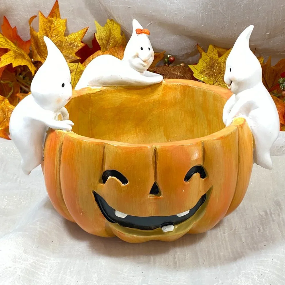 Ghost Trio Jack O Lantern Halloween Candy Bowl